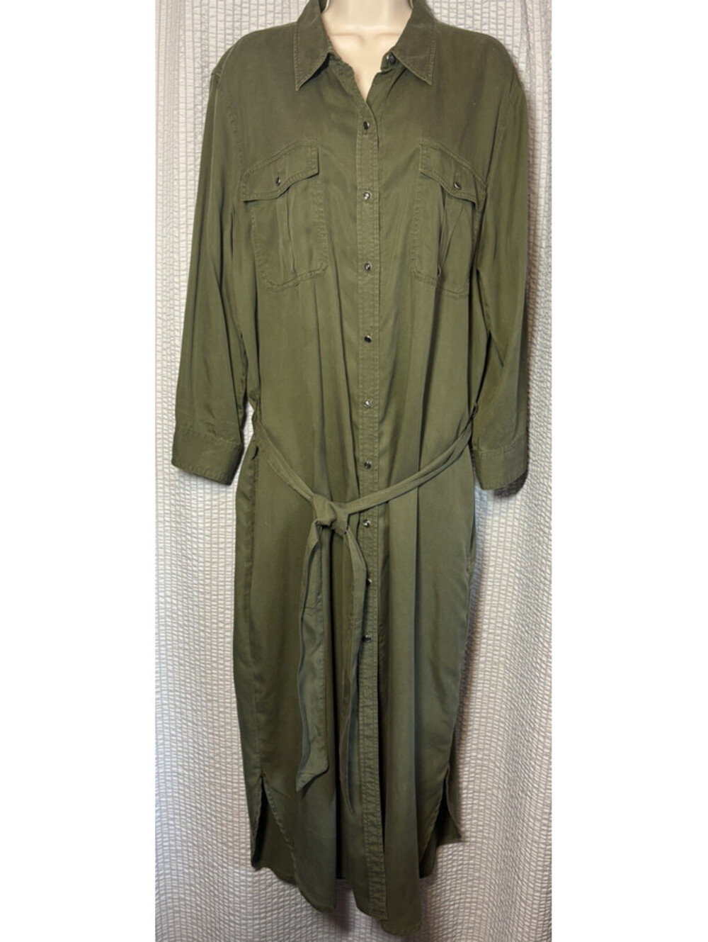 Lauren Ralph Lauren Sz 18 Linen Belted Shirt Dress Safari Olive Color